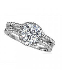 1.00ct VS2/F Round Bridal Set Ring in 18K White Gold