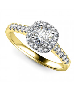1.20ct VS/F Round Halo Engagement Ring in 18K Yellow/White Gold