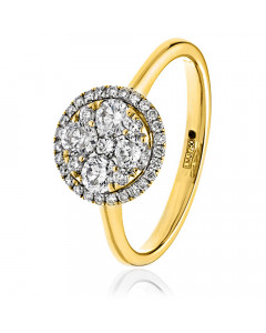 0.60ct VS/EF Round Cluster Ring in 18K Yellow Gold