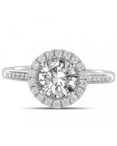 0.85ct VS/F Round Diamond Single Halo Shoulder Set Ring