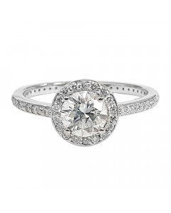 1.10ct VS1/D Round Diamond Halo Shoulder Set Engagement Ring