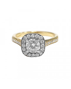 0.91ct SI2/F Round Diamond Halo Shoulder Set Engagement Ring