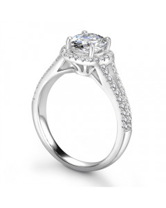 0.91ct SI1/F Unique Round Lab Grown Diamond Halo Shoulder Set Ring