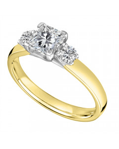 1.00ct SI3/G Princess Trilogy Ring in 18K Yellow/White Gold