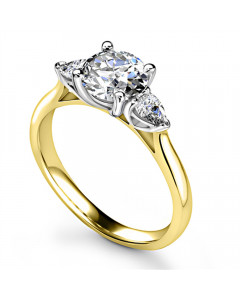 1.00ct SI1/F Round/Pear Trilogy Ring in 18K Yellow/White Gold