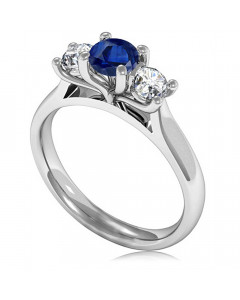1.50ct VS/EF Blue Sapphire Trilogy Ring in 18K White Gold