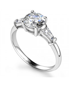 1.00ct SI1/G Stylish Round & Baguette Diamond Trilogy Ring