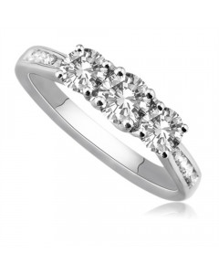 1.20ct SI1/F 3 Stone Round Diamond Ring With Shoulder Diamonds