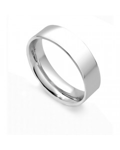 6MM Flat Court Shaped Wedding Ring, 18ct white gold, Size P